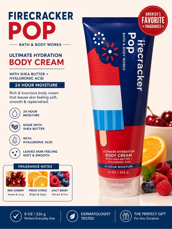 Bath & Body Works Other - Bath & Body Works Firecracker Pop Body Cream - Red/Blue/White